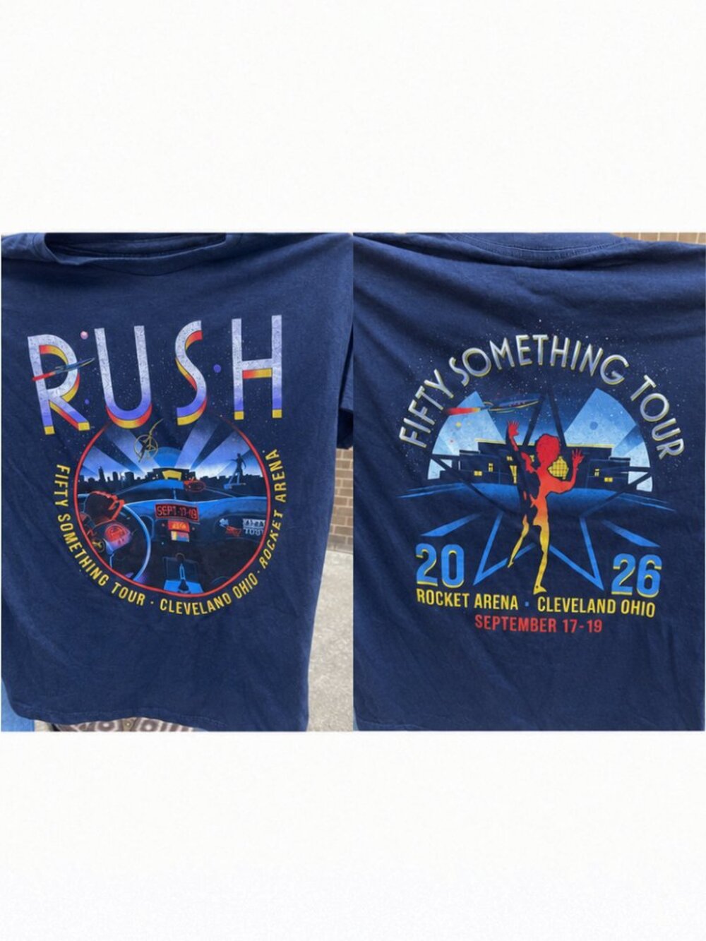 Rush Fifty Something Tour 2026 Cleveland Ohio Navy Blue Band Tee